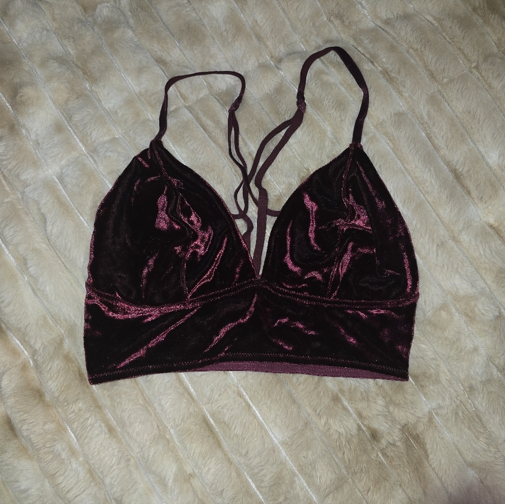 Velvet Bralette - Wine Burgundy Lace-Up Back
